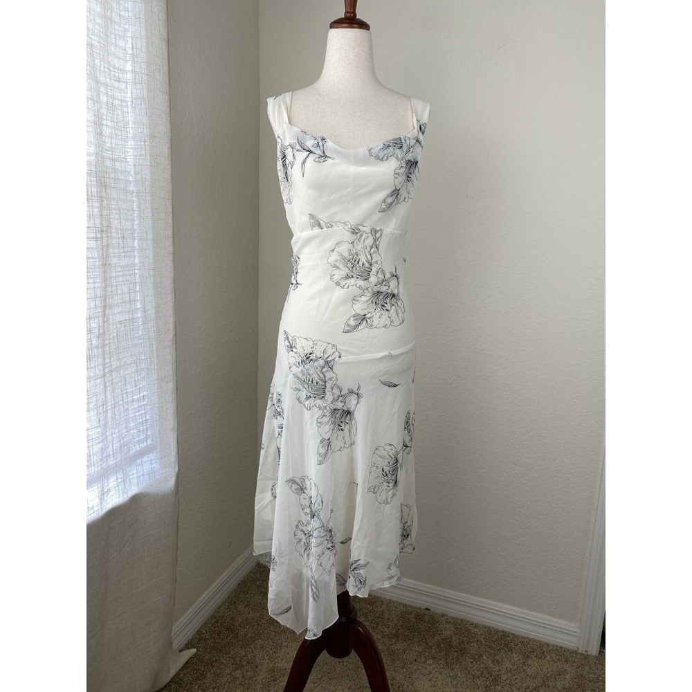 Y2k Leith M Slip Cowl Dress Midi Asymmetric Floral Fairy Goth Boho White Whimsy